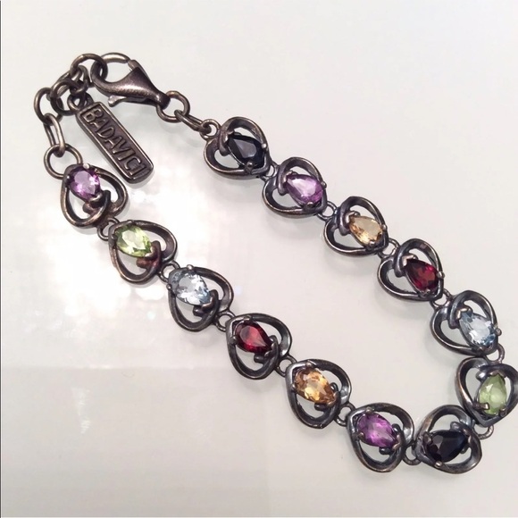 BADAVICI Natural Multi Gemstones Sterling Silver Heart Link Tennis Brace… - Picture 2 of 7